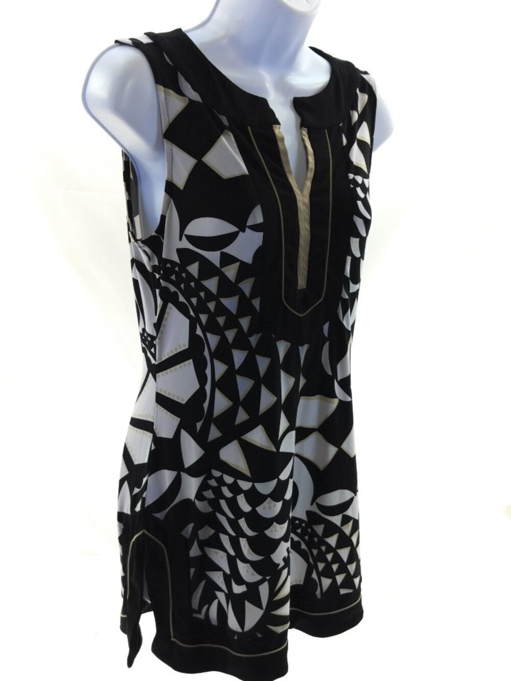 WHBM Black Gold Geometric Sleeveless Tunic Top Small